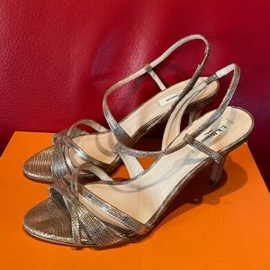 L.K.Bennett London Shimmer Metallic Snake Pattern Leather Shoes Made In Italy